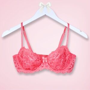 Gilligan & O’Malley Coral Lace Balconette Bra 34C | Rare & Like New